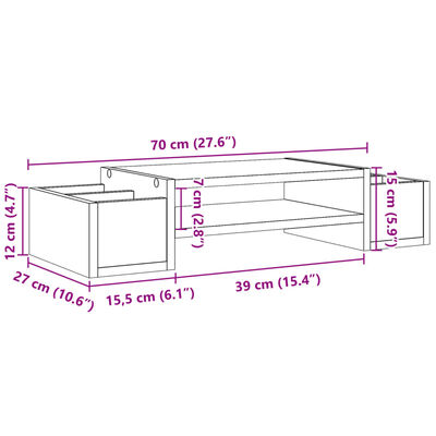 vidaXL Support de moniteur et rangement chêne marron bois d'ingénierie