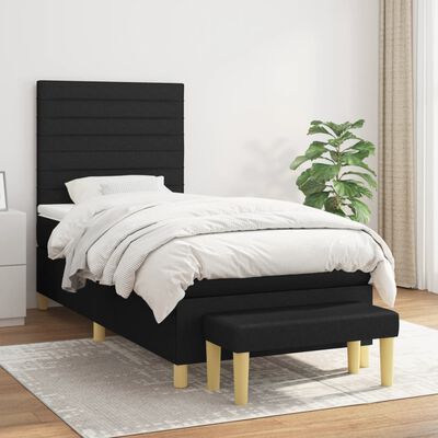 vidaXL Sommier à lattes de lit avec matelas Noir 100x200 cm Tissu