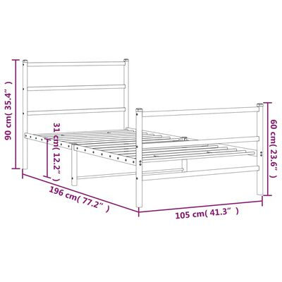 vidaXL Cadre de lit métal sans matelas avec pied de lit noir 100x190cm