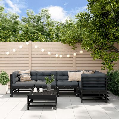 vidaXL Salon de jardin 6 pcs avec coussins noir bois massif