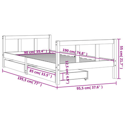 vidaXL Cadre de lit d'enfants et tiroirs 90x190 cm bois de pin massif