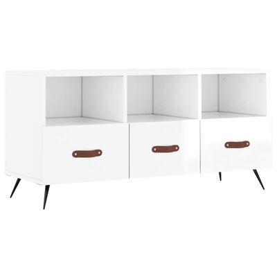 vidaXL Meuble TV Blanc brillant 102x36x50 cm Bois d'ingénierie