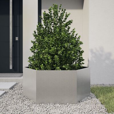 vidaXL Jardinière hexagone 104x90x45 cm acier inoxydable