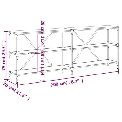 vidaXL Table console chêne fumé 200x30x75 cm bois d'ingénierie et fer