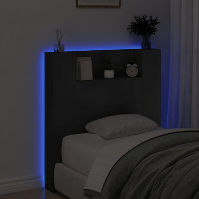 vidaXL Armoire tête de lit avec LED noir 100x16,5x103,5 cm
