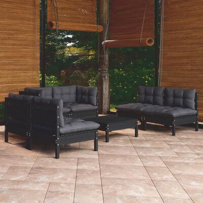 vidaXL Salon de jardin 7 pcs avec coussins Bois de pin massif