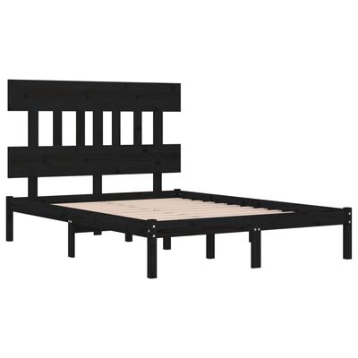 vidaXL Cadre de lit Noir Bois massif 135x190 cm Double