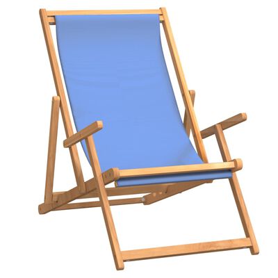 vidaXL Chaise de plage pliable Bois de teck solide Bleu