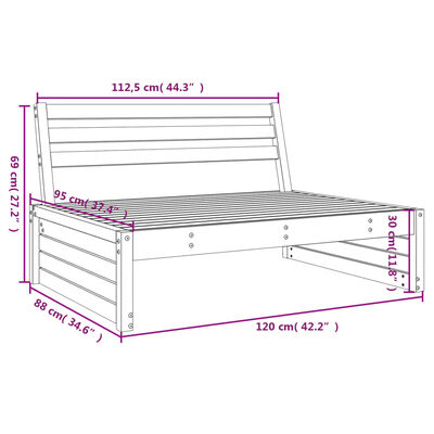 vidaXL Canapé central de jardin 120x80 cm bois de pin massif