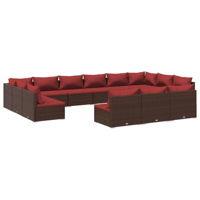 vidaXL Salon de jardin 13 pcs avec coussins Marron Résine tressée