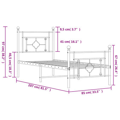 vidaXL Cadre de lit métal sans matelas avec pied de lit blanc 80x200cm