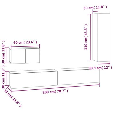 vidaXL Ensemble de meubles TV 4 pcs Sonoma gris Bois d'ingénierie