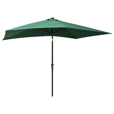 vidaXL Parasol de jardin avec LED et mât en acier Vert 2x3 m