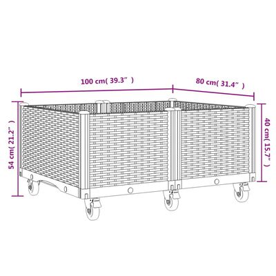 vidaXL Jardinière à roulettes gris 100x80x54 cm PP