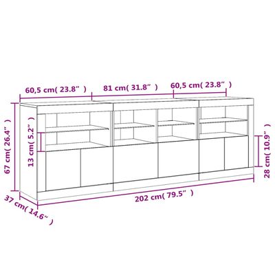 vidaXL Buffet avec lumières LED blanc 202x37x67 cm