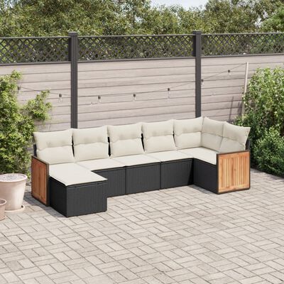 vidaXL Salon de jardin 7 pcs avec coussins noir résine tressée