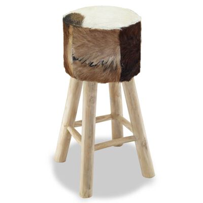 vidaXL Tabouret de bar Cuir véritable et bois de teck solide