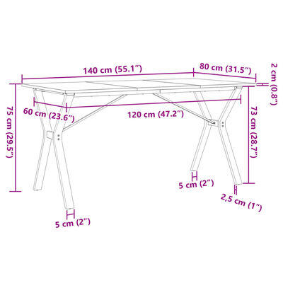 vidaXL Table à manger cadre en Y 140x80x75 cm bois de pin massif fonte