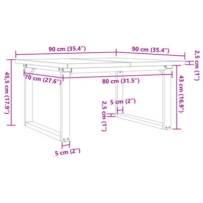 vidaXL Table basse cadre en O 90x90x45,5cm bois de pin massif et acier