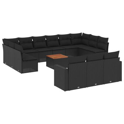 vidaXL Salon de jardin avec coussins 14 pcs noir résine tressée