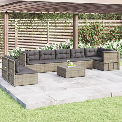 vidaXL Salon de jardin 8 pcs avec coussins Gris Résine tressée