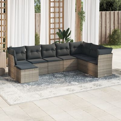 vidaXL Salon de jardin 8 pcs avec coussins gris résine tressée