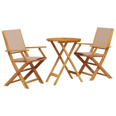 vidaXL Ensemble de bistro 3 pcs taupe tissu et bois massif