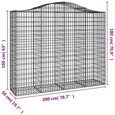 vidaXL Panier de gabions arqué 200x50x160/180 cm Fer galvanisé