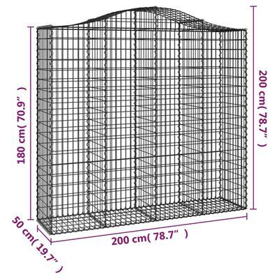 vidaXL Paniers à gabions arqués 11 pcs 200x50x180/200 cm Fer galvanisé