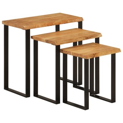 vidaXL Tables gigognes 3 pcs avec bord vivant bois massif d'acacia