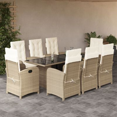 vidaXL Ensemble à manger de jardin et coussins 9 pcs beige Poly rotin