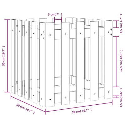 vidaXL Jardinière avec design de clôture 50x50x50 cm pin imprégné