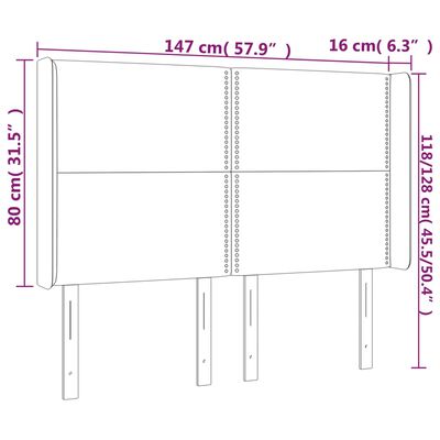 vidaXL Tête de lit à LED Bleu 147x16x118/128 cm Tissu