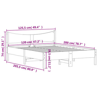 vidaXL Cadre de lit sans matelas cire marron 120x200cm bois pin massif