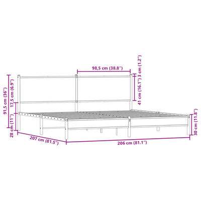 vidaXL Cadre de lit en métal sans matelas chêne marron 200x200 cm