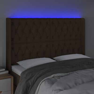 vidaXL Tête de lit à LED Marron foncé 147x16x118/128 cm Tissu