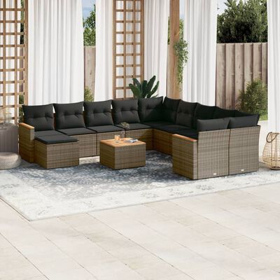 vidaXL Salon de jardin avec coussins 12 pcs gris résine tressée