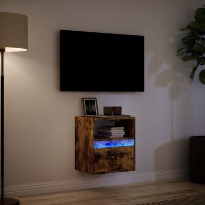 vidaXL Meuble TV mural avec lumières LED chêne fumé 41x31x45 cm