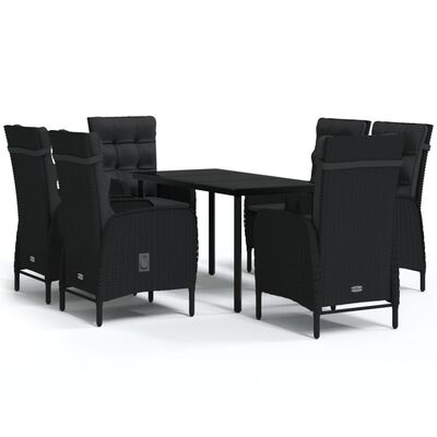 vidaXL Ensemble à manger de jardin avec coussins 7 pcs Noir