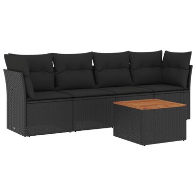 vidaXL Salon de jardin 5 pcs avec coussins noir résine tressée