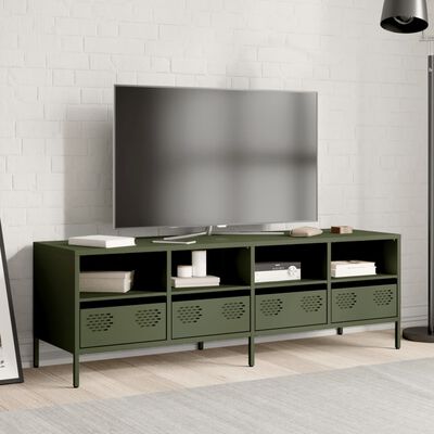 vidaXL Meuble TV vert olive 135x39x43,5 cm acier laminé à froid