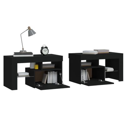 vidaXL Tables de chevet 2 pcs et lumières LED Noir 70x36,5x40 cm