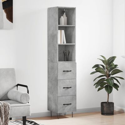 vidaXL Buffet haut Gris béton 34,5x34x180 cm Bois d'ingénierie