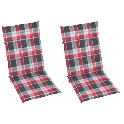 vidaXL Chaises de jardin lot de 2 et coussins à carreaux rouges Teck