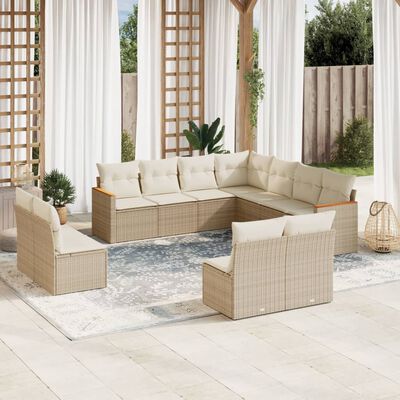 vidaXL Salon de jardin 11 pcs avec coussins beige résine tressée