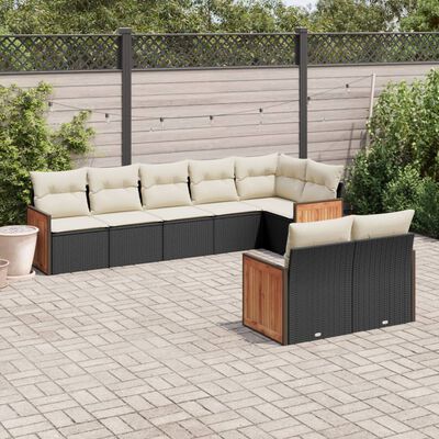 vidaXL Salon de jardin 8 pcs avec coussins noir résine tressée