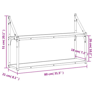 vidaXL Étagère murale 2 niveaux sonoma gris 80x21x51 cm