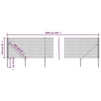 vidaXL Clôture en treillis métallique et ancrage anthracite 1,1x10 m