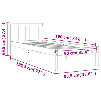 vidaXL Cadre de lit cire marron 90x190 cm bois de pin massif