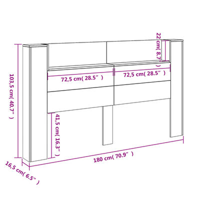 vidaXL Armoire tête de lit avec LED chêne fumé 180x16,5x103,5 cm